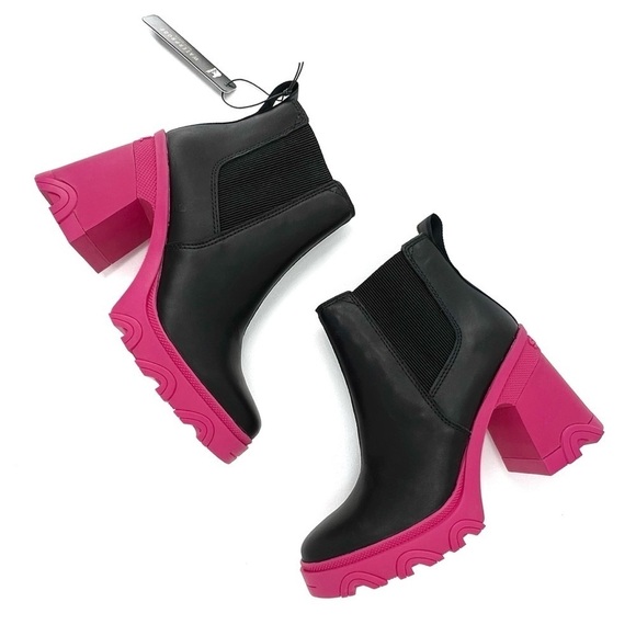 Sorel Brex Waterproof Chelsea Ankle Boots Size 6 Platform Black Pink New NWT - Picture 2 of 10